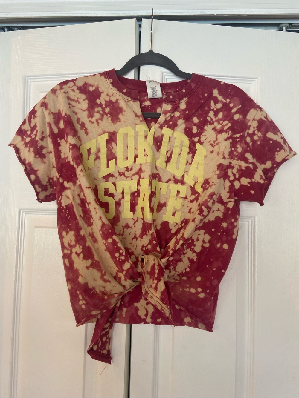 Florida State Tie-Front Bleach-Dyed Crop Top - Garnet & Gold